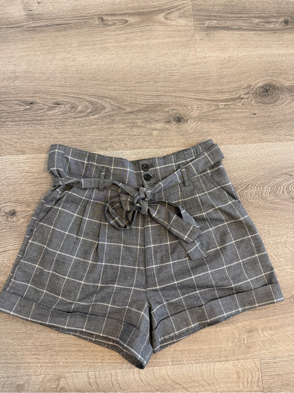 Abercrombie & Fitch Womens Gray Plaid Tie Waist High Rise Shorts Size L
